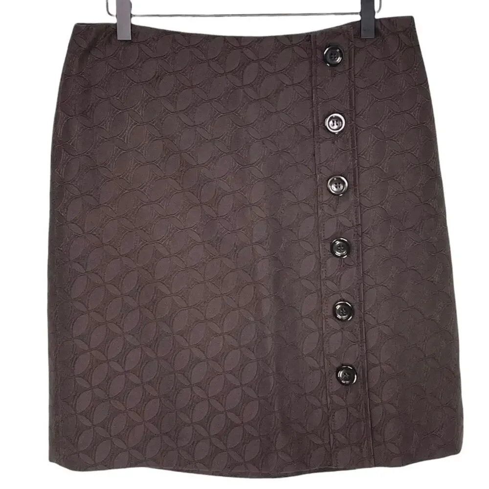 Ann Taylor Faux Button Front Skirt Side Zipper Brown 8